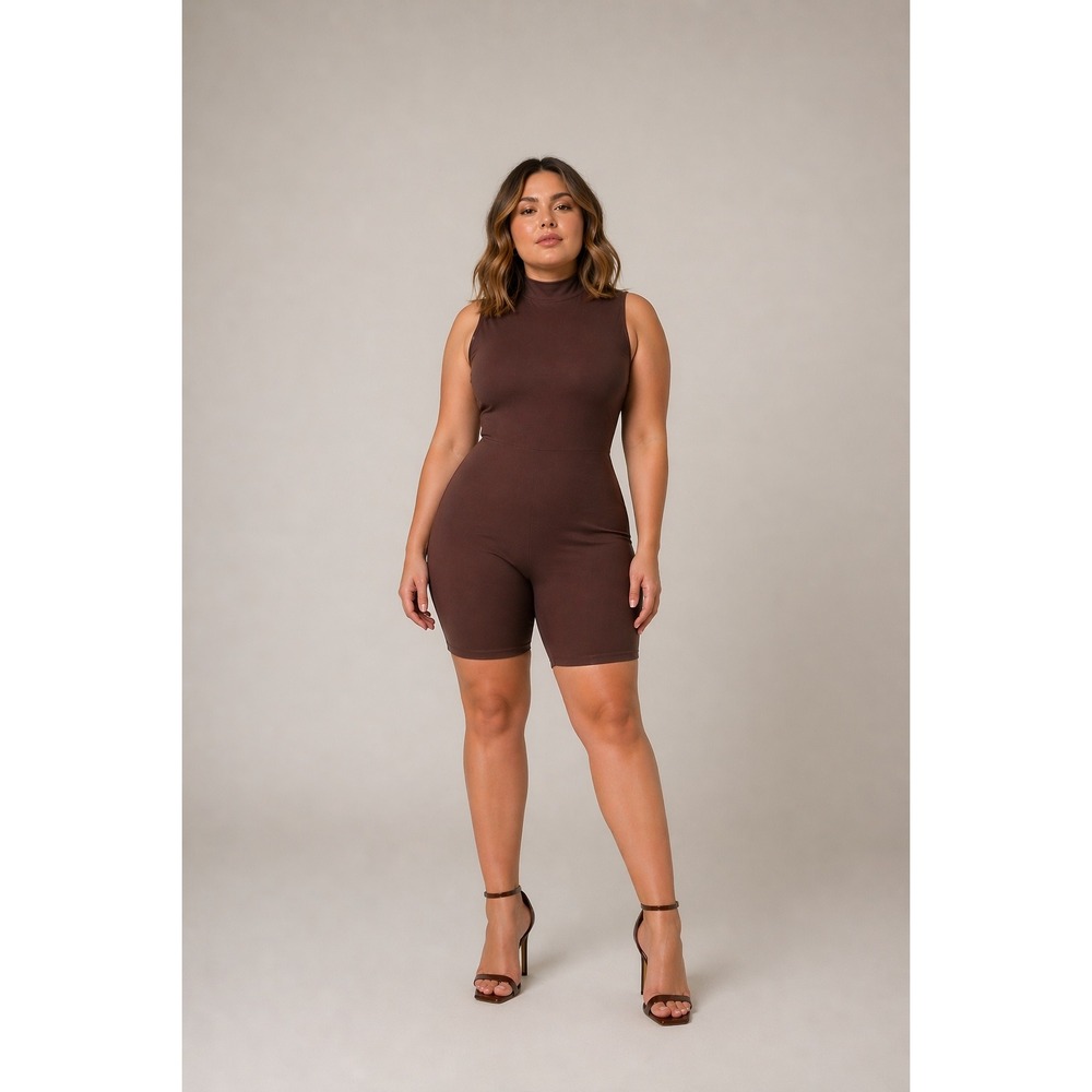 SKIMS All-In-One Shine Mock Neck Mid Thigh Jumpsuit Cocoa 3X